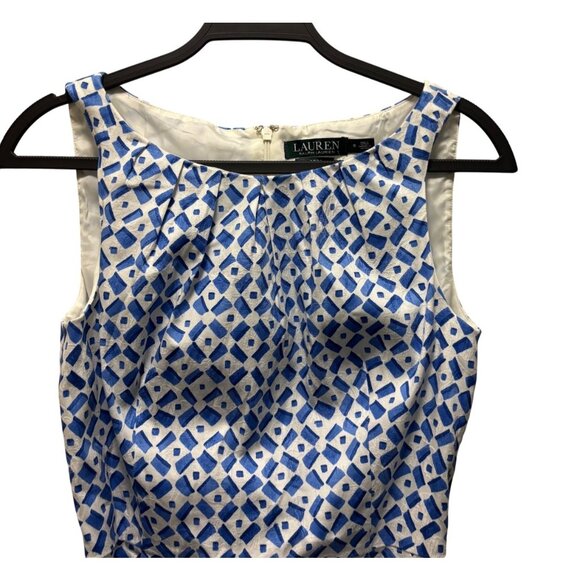 Lauren Ralph Lauren Geometric Sleeveless Sheath Dress Size 6 With Belt blue - Picture 3 of 8